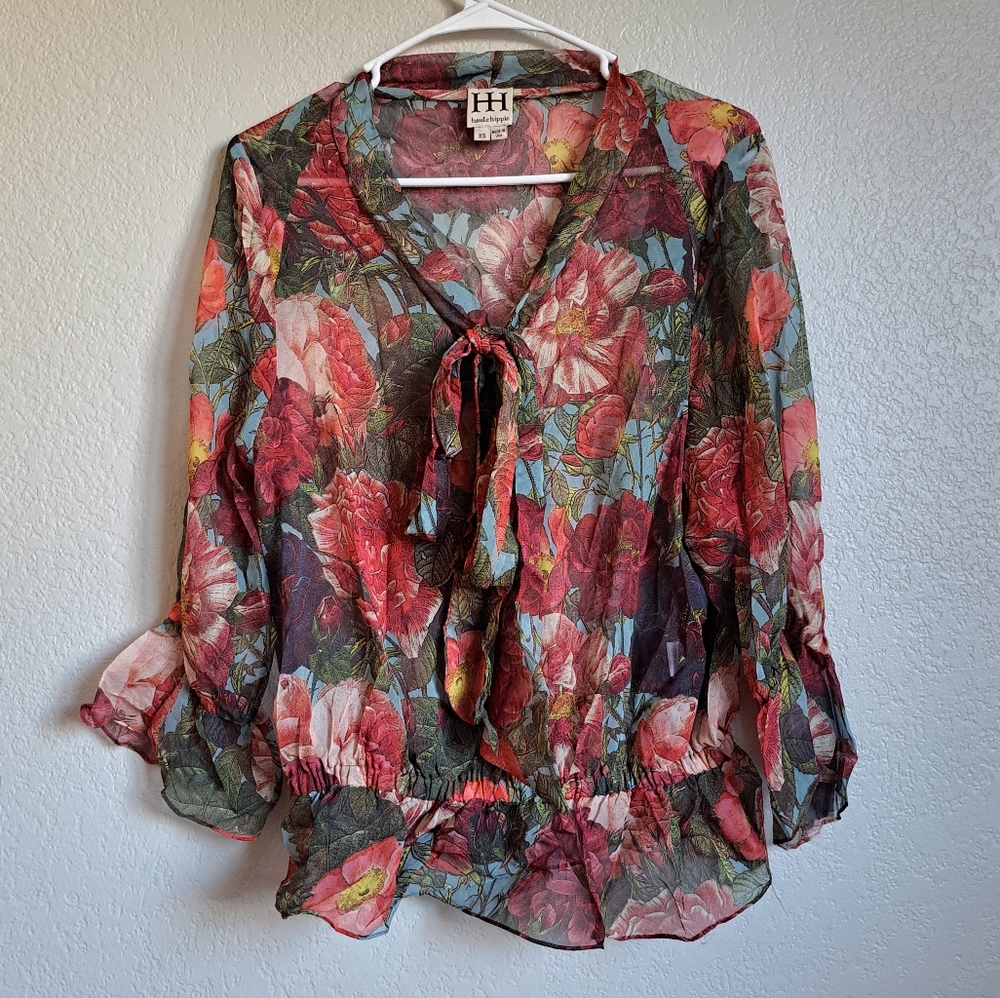Haute Hippie 100% Silk Floral Blouse Size XS